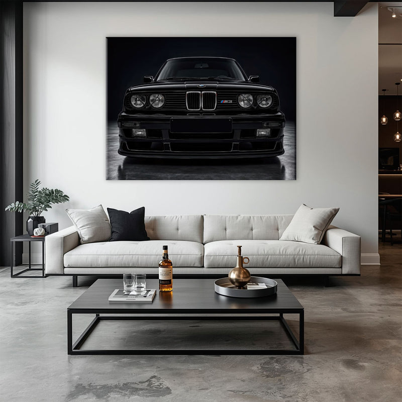 BMW E30 M3 Wall Art  Black Sport Car Canvas Print for Garage Decor Cars