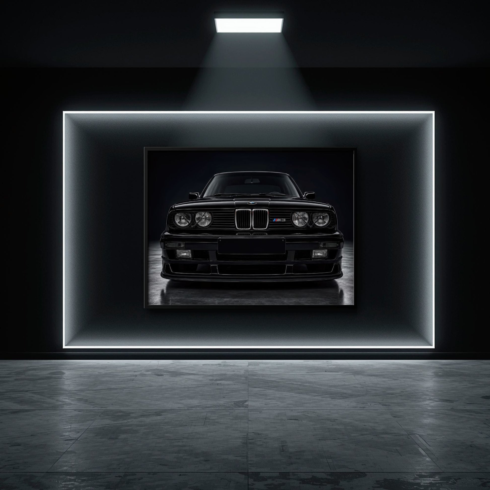 BMW E30 M3 Wall Art  Black Sport Car Canvas Print for Garage Decor Cars