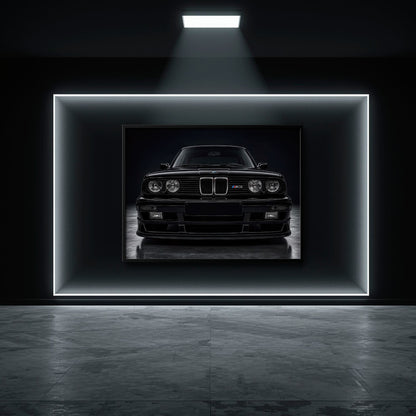 BMW E30 M3 Wall Art  Black Sport Car Canvas Print for Garage Decor Cars