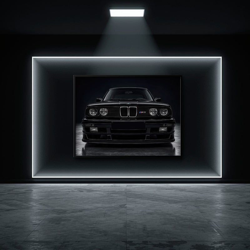 BMW E30 M3 Wall Art  Black Sport Car Canvas Print for Garage Decor Cars