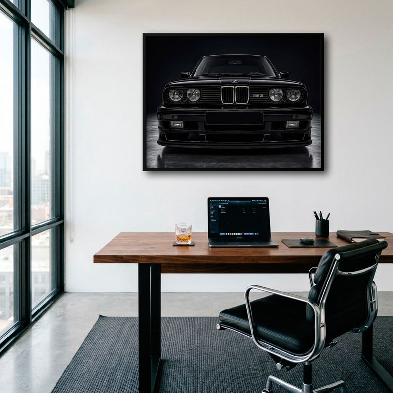 BMW E30 M3 Wall Art  Black Sport Car Canvas Print for Garage Decor Cars