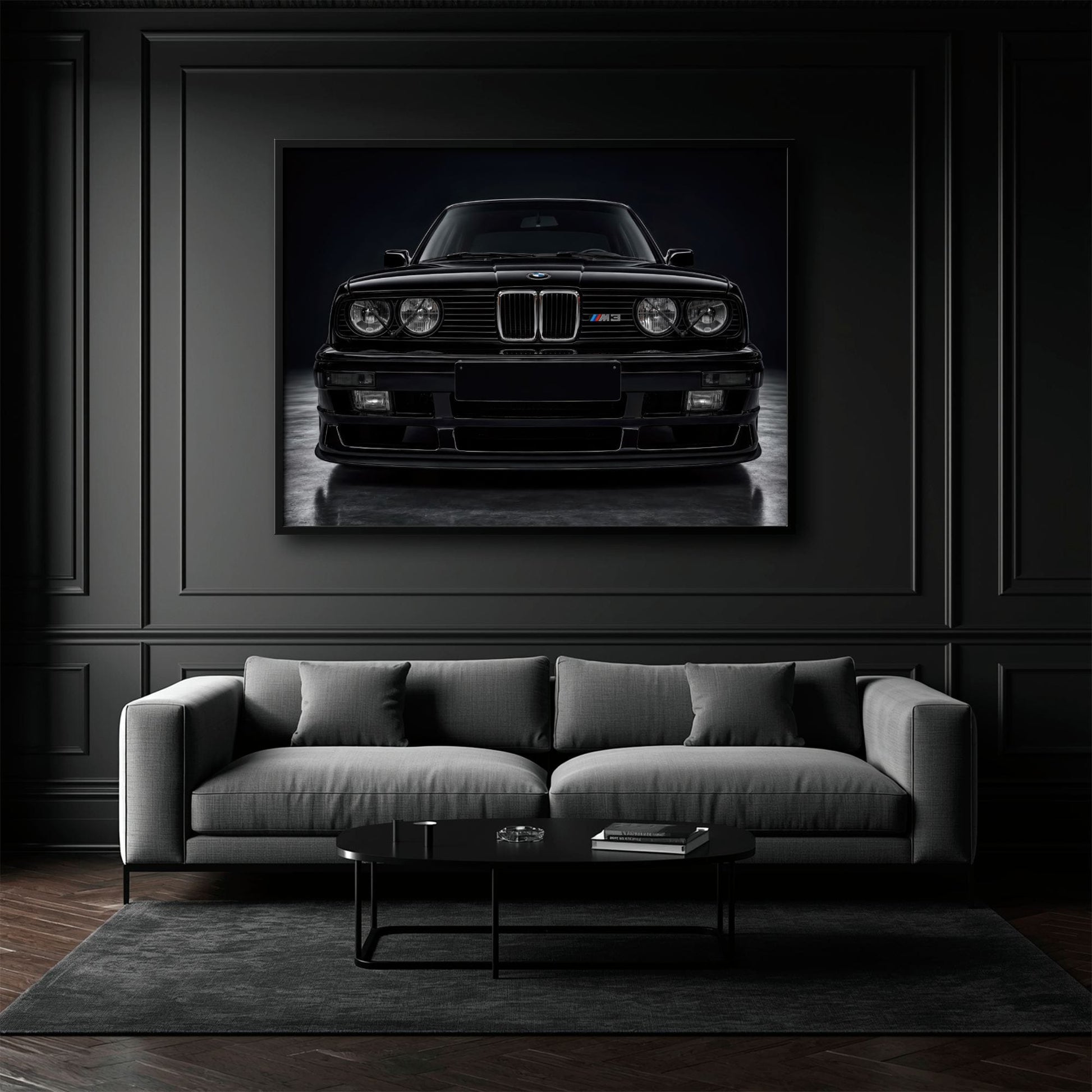 BMW E30 M3 Wall Art  Black Sport Car Canvas Print for Garage Decor Cars