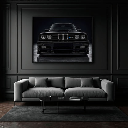 BMW E30 M3 Wall Art  Black Sport Car Canvas Print for Garage Decor Cars