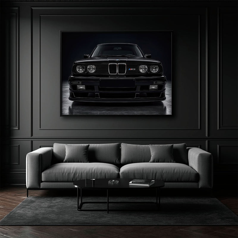 BMW E30 M3 Wall Art  Black Sport Car Canvas Print for Garage Decor Cars