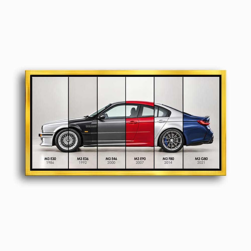 BMW M3 Evolution Poster & Canvas Wall Art | Caveson Framed Canvas / 12х24 / Gold Cars