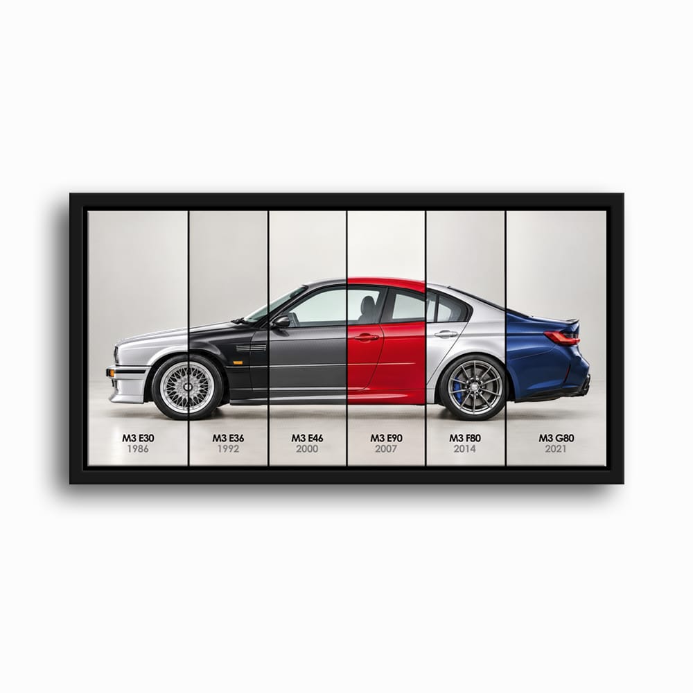 BMW M3 Evolution Poster & Canvas Wall Art | Caveson Framed Canvas / 12х24 / Black Cars