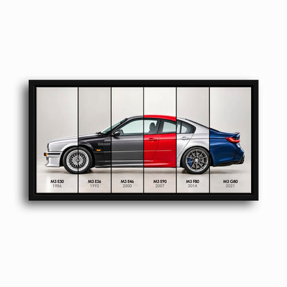 BMW M3 Evolution Poster & Canvas Wall Art | Caveson Framed Canvas / 12х24 / Black Cars