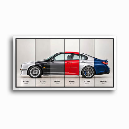 BMW M3 Evolution Poster & Canvas Wall Art | Caveson Framed Canvas / 12х24 / White Cars