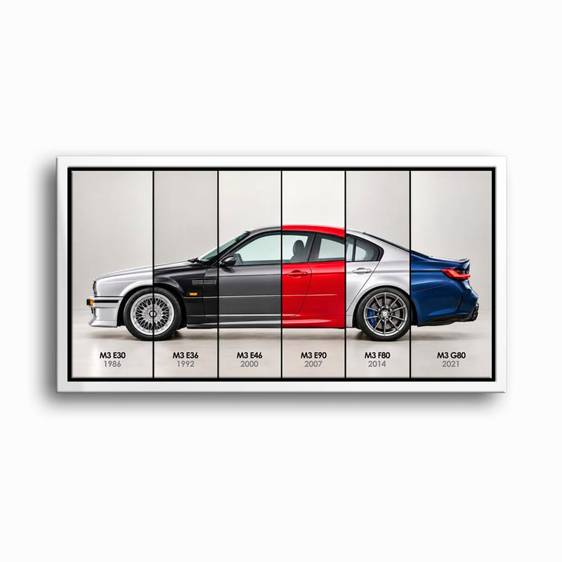 BMW M3 Evolution Poster & Canvas Wall Art | Caveson Framed Canvas / 12х24 / White Cars