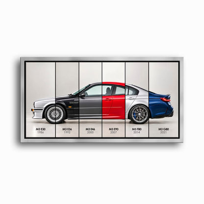 BMW M3 Evolution Poster & Canvas Wall Art | Caveson Framed Canvas / 12х24 / Silver Cars