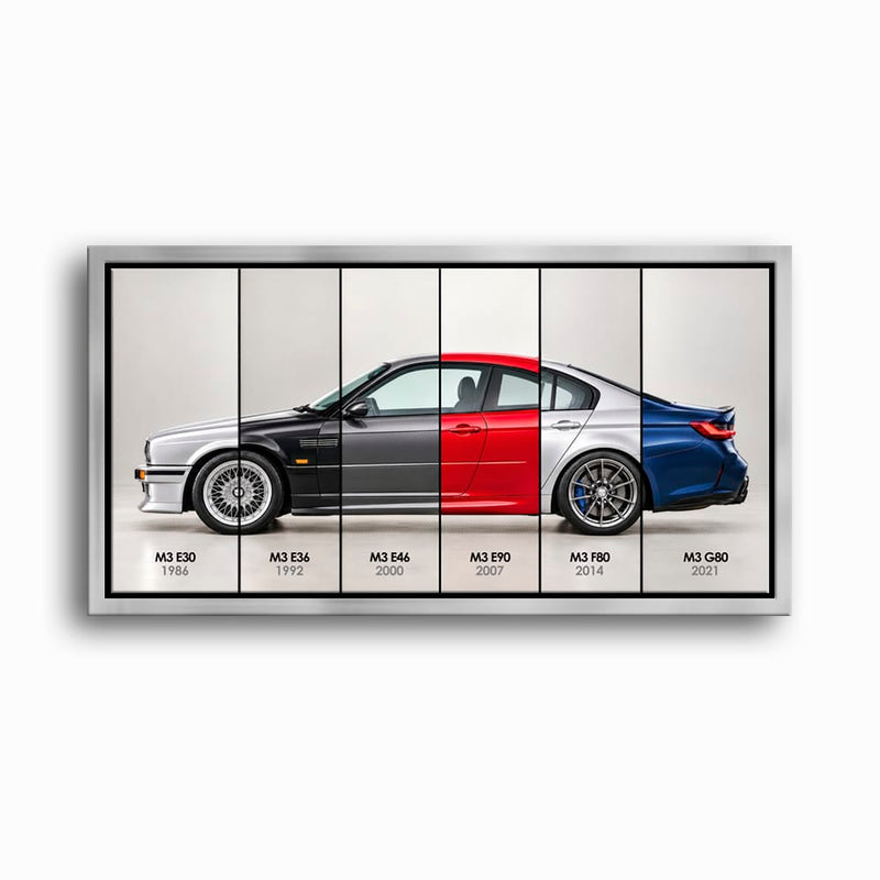 BMW M3 Evolution Poster & Canvas Wall Art | Caveson Framed Canvas / 12х24 / Silver Cars