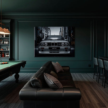 BMW E30 M3 Wall Art – Silver Sports Car Canvas Print- Street Art Cars