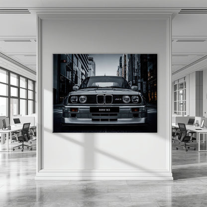 BMW E30 M3 Wall Art – Silver Sports Car Canvas Print- Street Art Cars