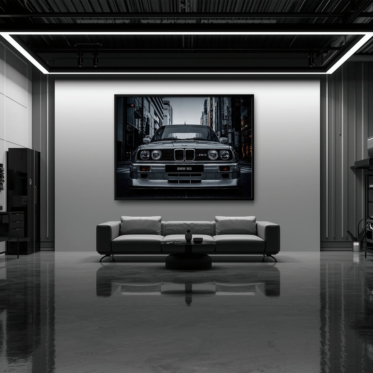 BMW E30 M3 Wall Art – Silver Sports Car Canvas Print- Street Art Cars