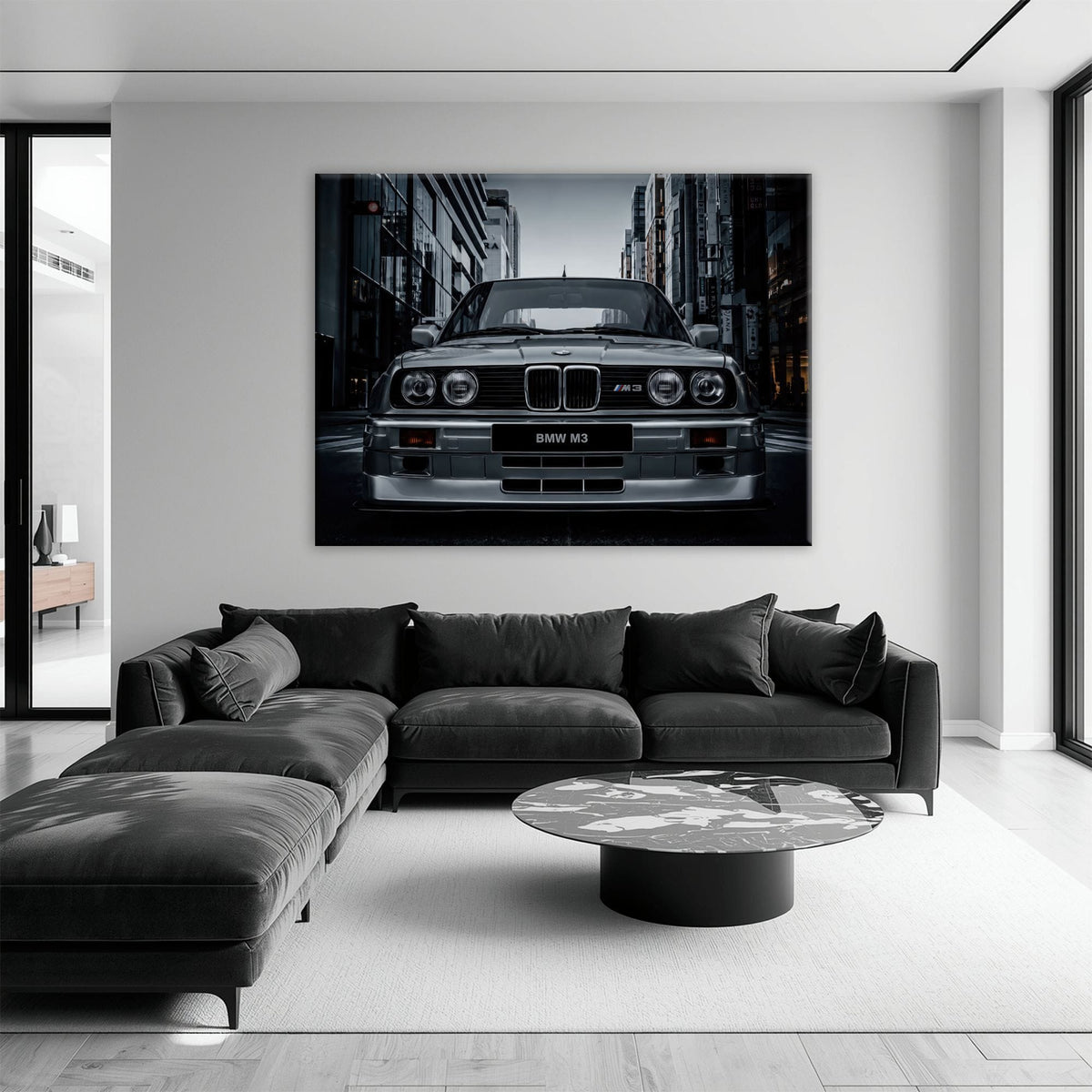 BMW E30 M3 Wall Art – Silver Sports Car Canvas Print- Street Art Cars