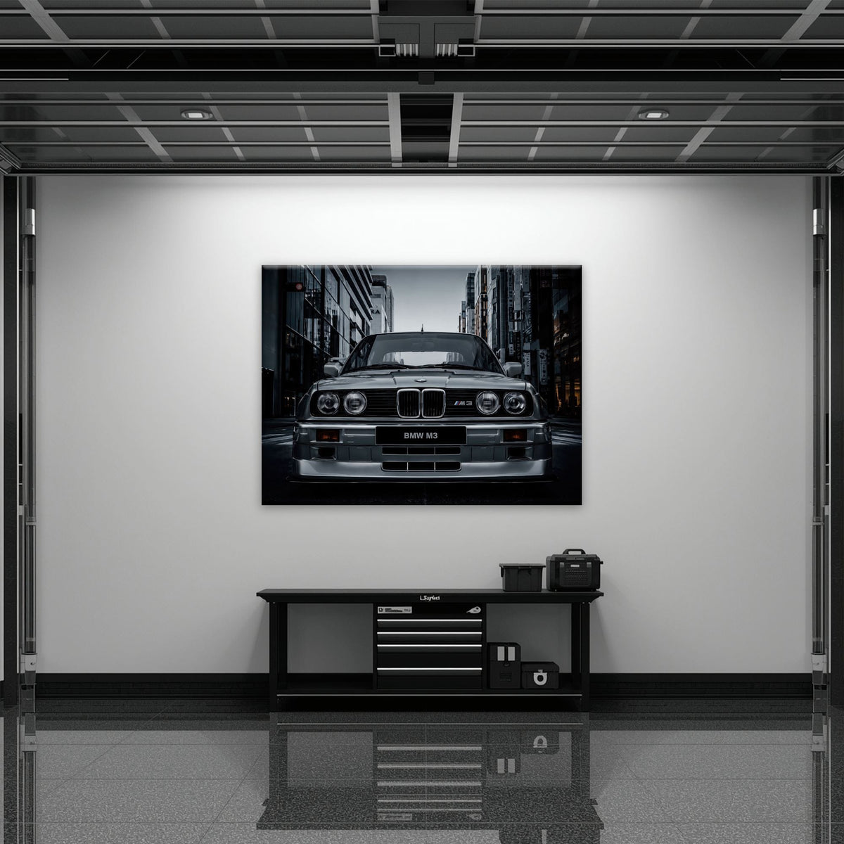 BMW E30 M3 Wall Art – Silver Sports Car Canvas Print- Street Art Cars