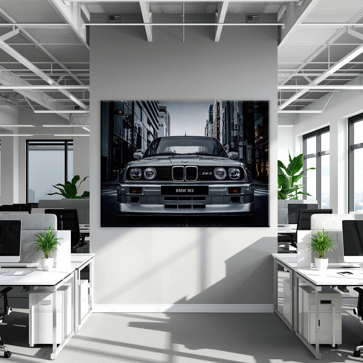 BMW E30 M3 Wall Art – Silver Sports Car Canvas Print- Street Art Cars
