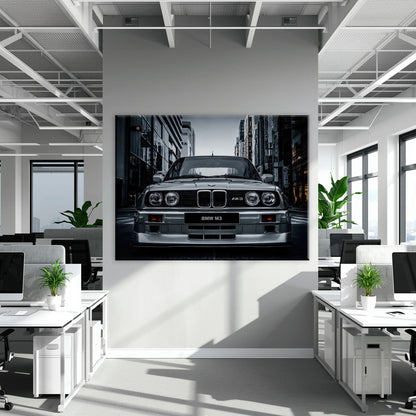 BMW E30 M3 Wall Art – Silver Sports Car Canvas Print- Street Art Cars