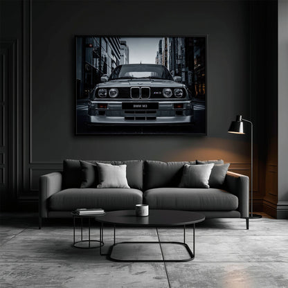BMW E30 M3 Wall Art – Silver Sports Car Canvas Print- Street Art Cars