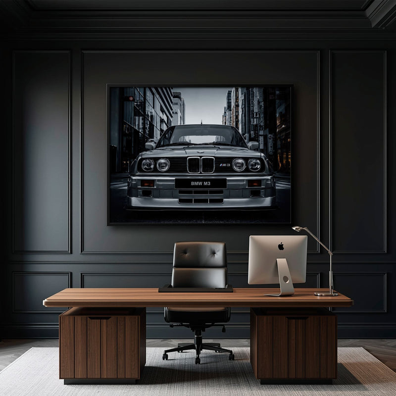 BMW E30 M3 Wall Art – Silver Sports Car Canvas Print- Street Art Cars
