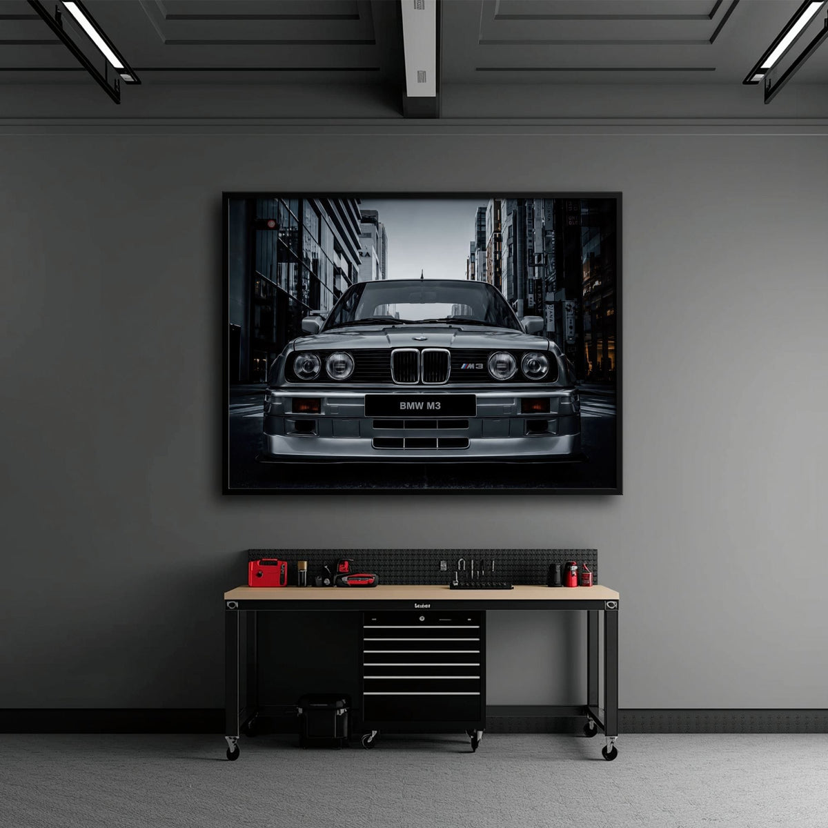 BMW E30 M3 Wall Art – Silver Sports Car Canvas Print- Street Art Cars