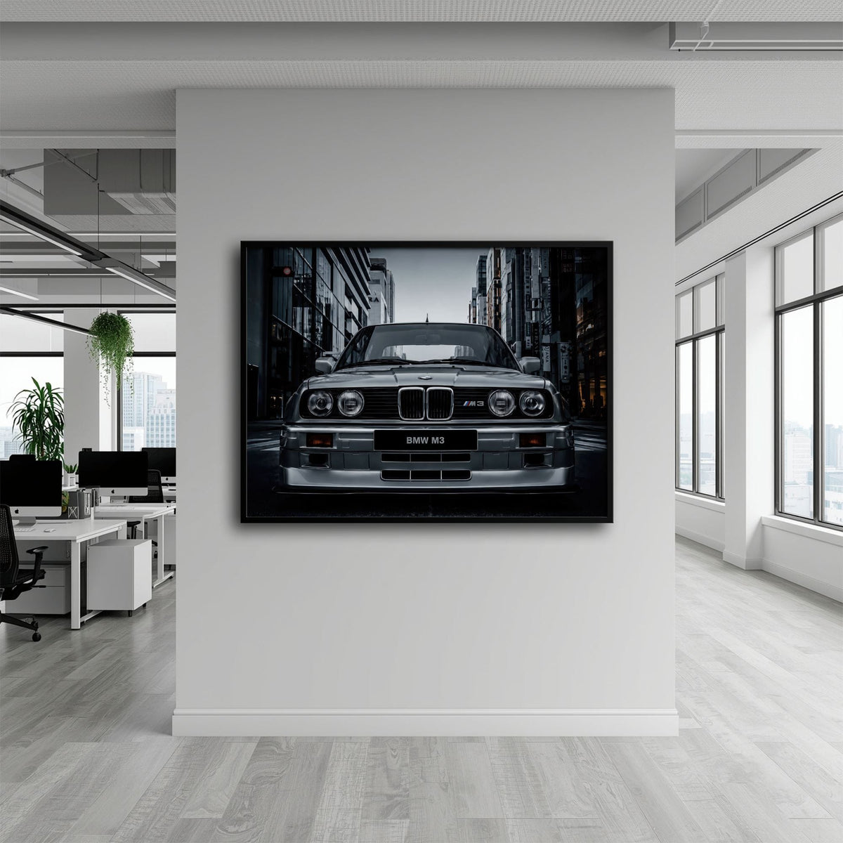 BMW E30 M3 Wall Art – Silver Sports Car Canvas Print- Street Art Cars