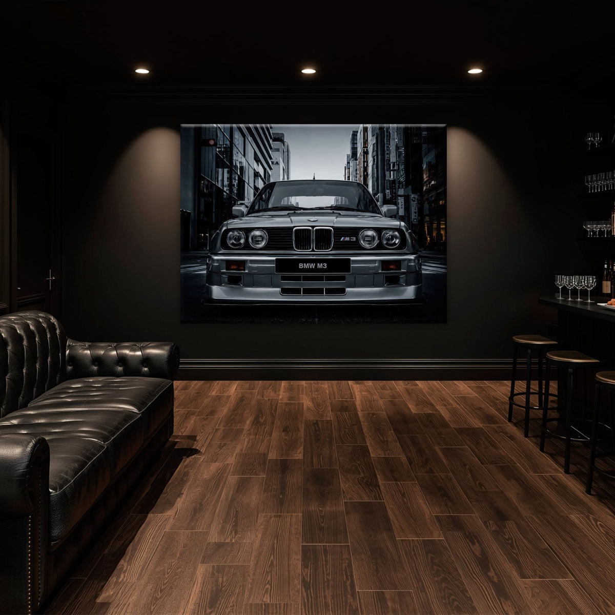 BMW E30 M3 Wall Art – Silver Sports Car Canvas Print- Street Art Cars