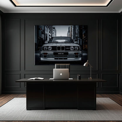BMW E30 M3 Wall Art – Silver Sports Car Canvas Print- Street Art Cars