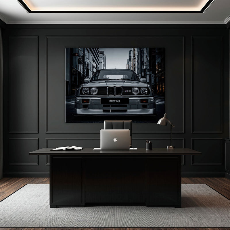 BMW E30 M3 Wall Art – Silver Sports Car Canvas Print- Street Art Cars