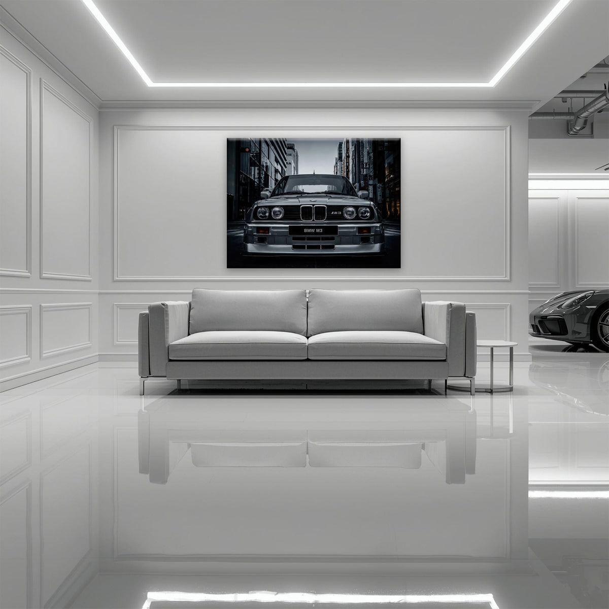 BMW E30 M3 Wall Art – Silver Sports Car Canvas Print- Street Art Cars