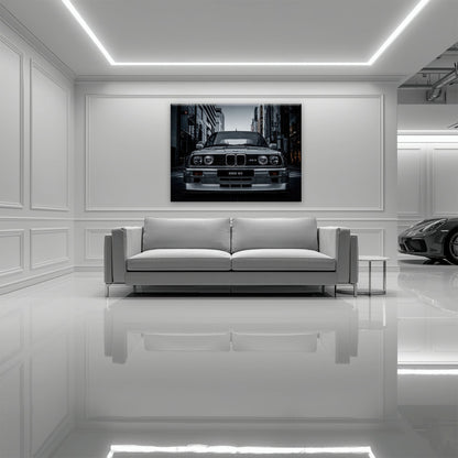 BMW E30 M3 Wall Art – Silver Sports Car Canvas Print- Street Art Cars