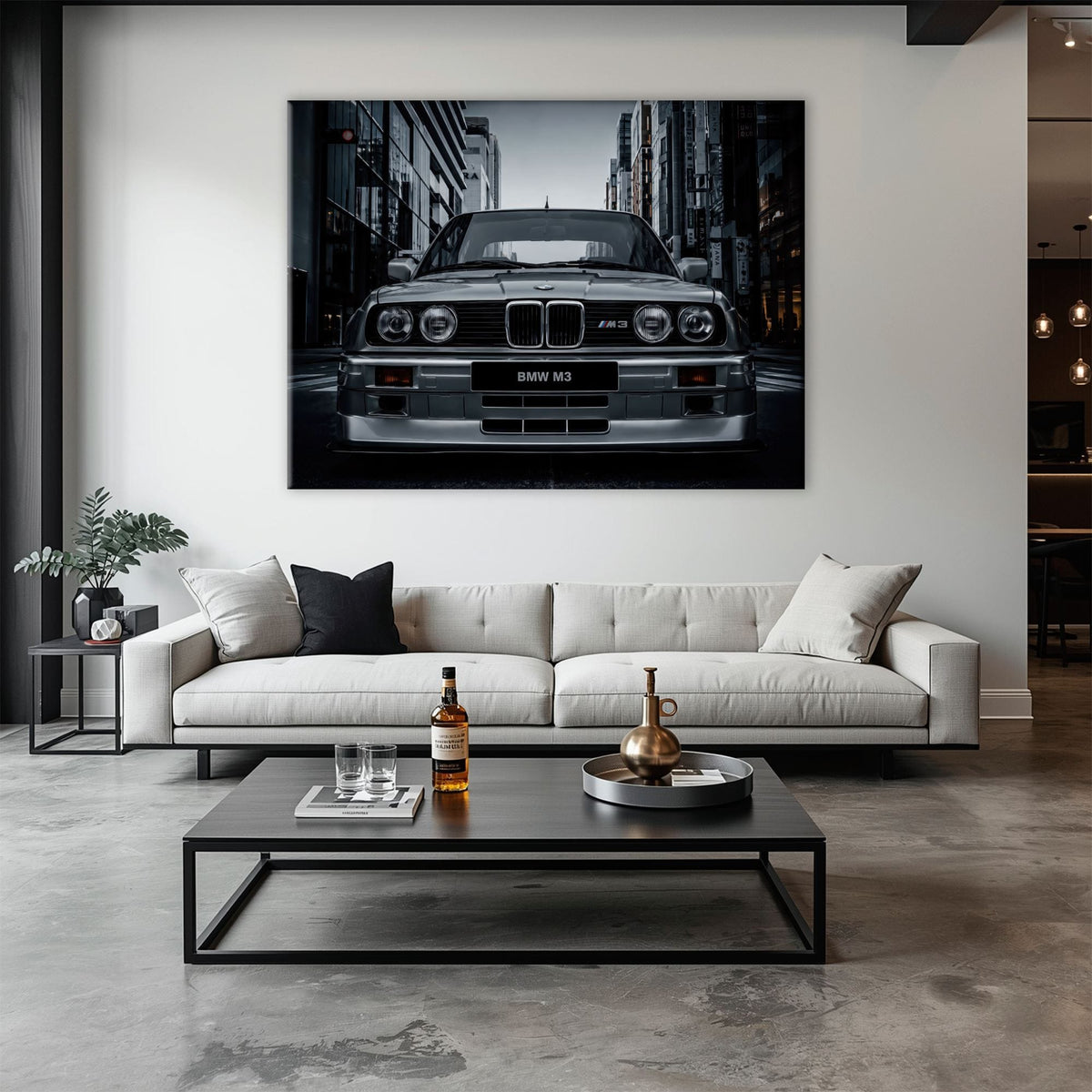 BMW E30 M3 Wall Art – Silver Sports Car Canvas Print- Street Art Cars