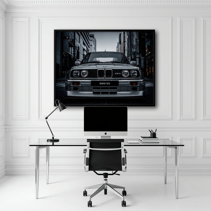 BMW E30 M3 Wall Art – Silver Sports Car Canvas Print- Street Art Cars