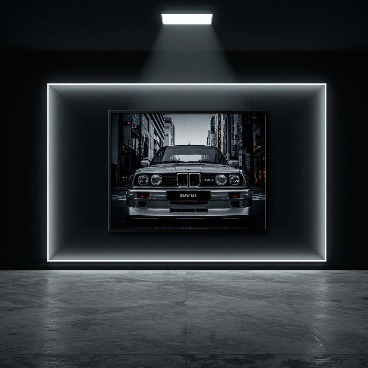 BMW E30 M3 Wall Art – Silver Sports Car Canvas Print- Street Art Cars