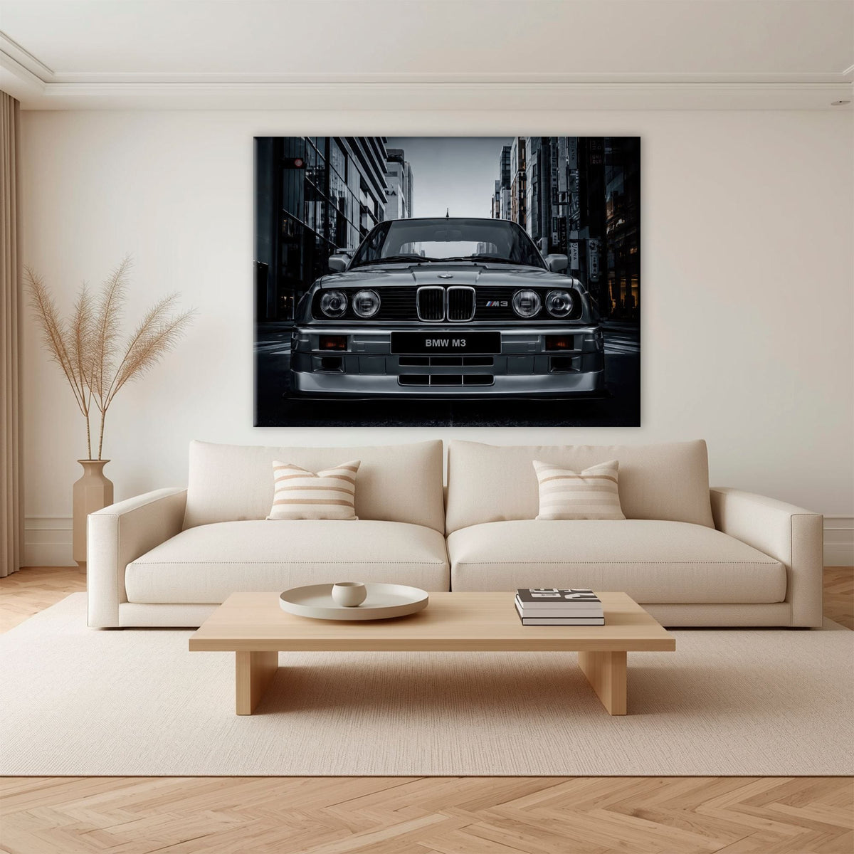 BMW E30 M3 Wall Art – Silver Sports Car Canvas Print- Street Art Cars