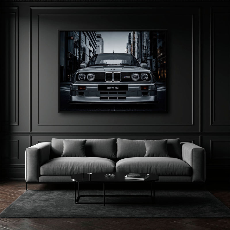 BMW E30 M3 Wall Art – Silver Sports Car Canvas Print- Street Art Cars