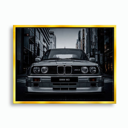 BMW E30 M3 Wall Art – Silver Sports Car Canvas Print- Street Art Cars