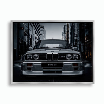 BMW E30 M3 Wall Art – Silver Sports Car Canvas Print- Street Art Cars