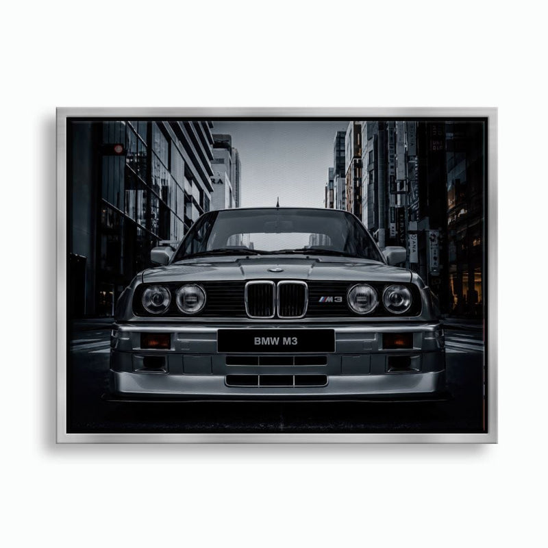BMW E30 M3 Wall Art – Silver Sports Car Canvas Print- Street Art Cars