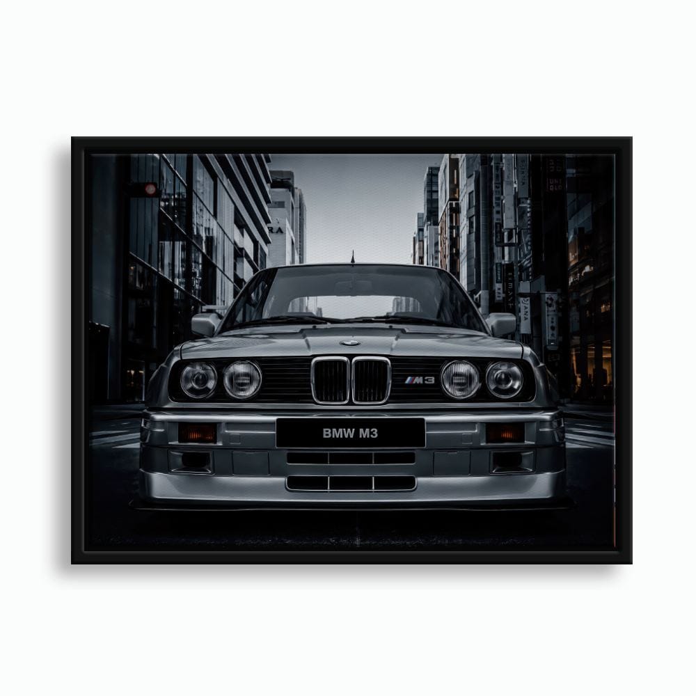BMW E30 M3 Wall Art – Silver Sports Car Canvas Print- Street Art Cars