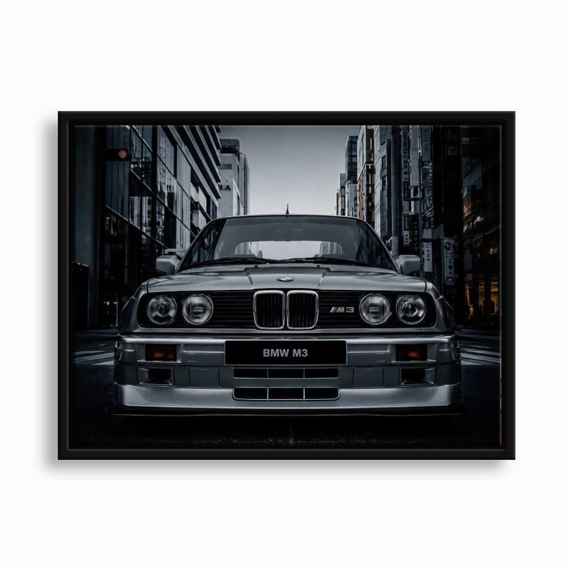 BMW E30 M3 Wall Art – Silver Sports Car Canvas Print- Street Art Cars