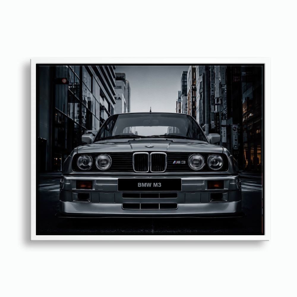 BMW E30 M3 Wall Art – Silver Sports Car Canvas Print- Street Art Cars