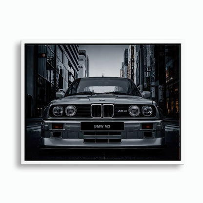 BMW E30 M3 Wall Art – Silver Sports Car Canvas Print- Street Art Cars