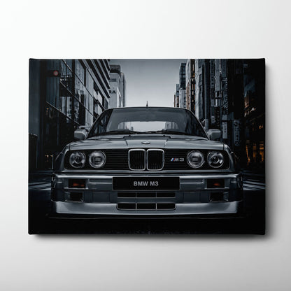BMW E30 M3 Wall Art – Silver Sports Car Canvas Print- Street Art Cars