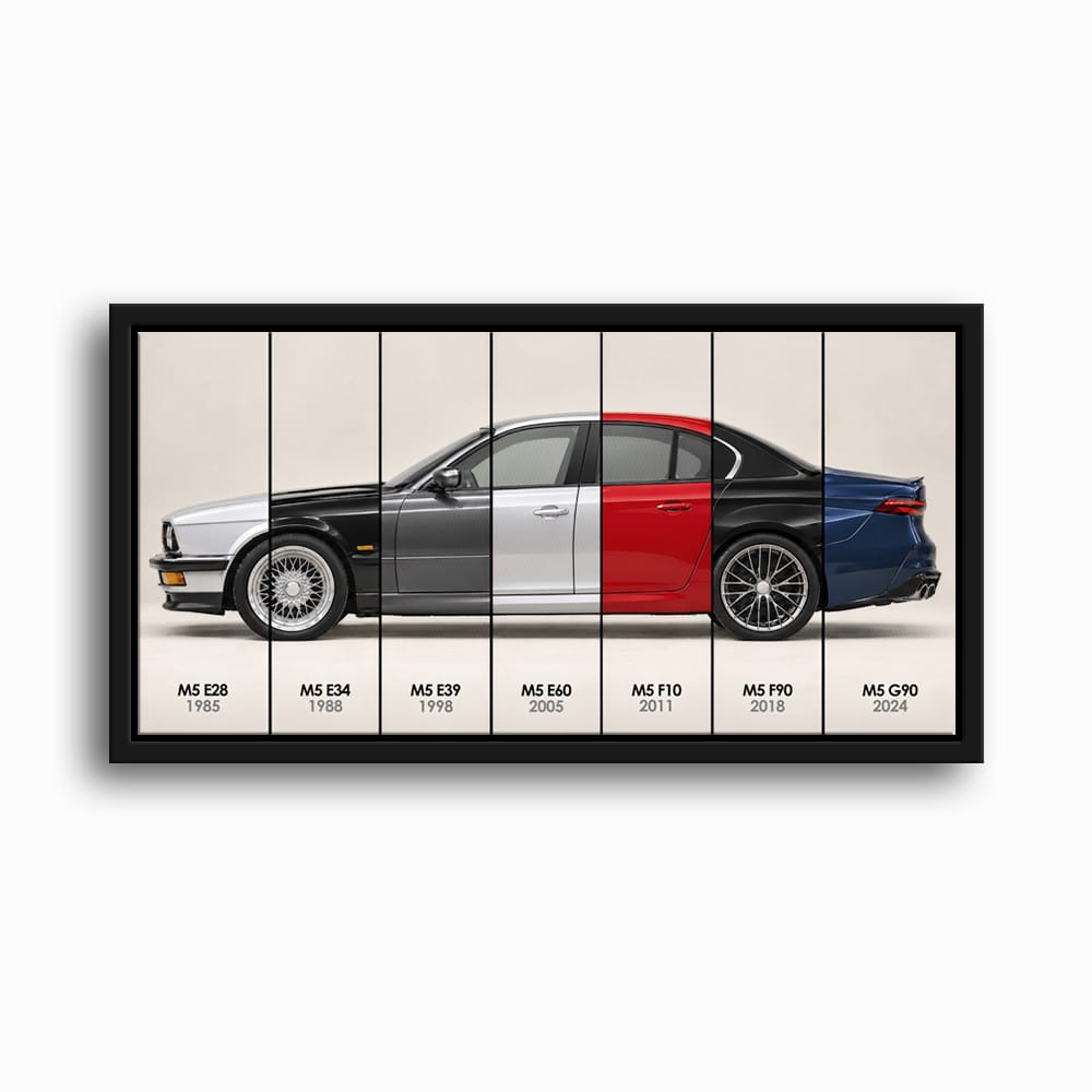 BMW M5 Evolution Poster & Canvas Wall Art | Caveson Framed Canvas / 12х24 / Black Cars