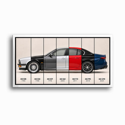 BMW M5 Evolution Poster & Canvas Wall Art | Caveson Framed Canvas / 12х24 / White Cars