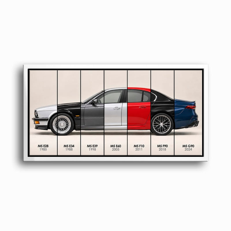 BMW M5 Evolution Poster & Canvas Wall Art | Caveson Framed Canvas / 12х24 / White Cars
