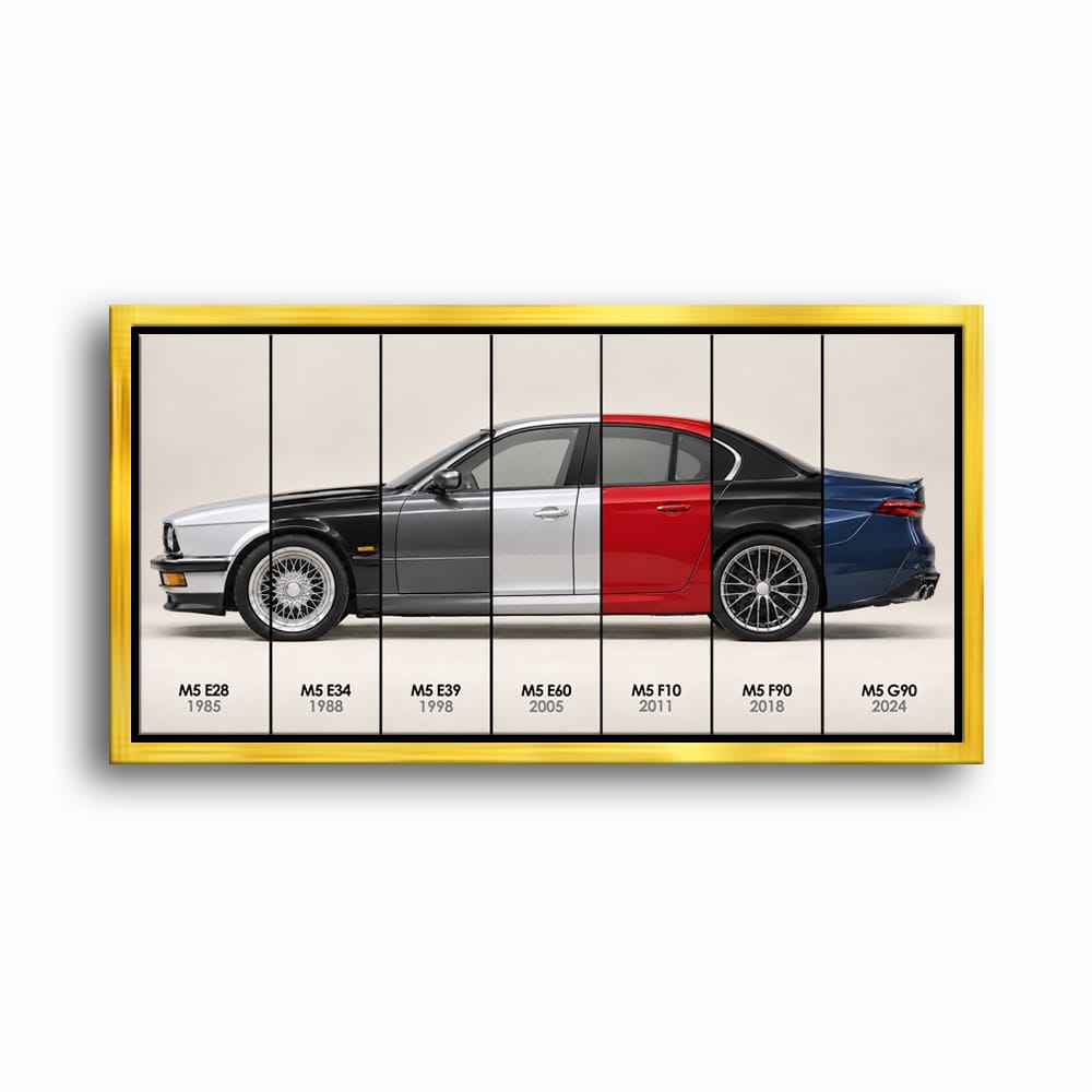 BMW M5 Evolution Poster & Canvas Wall Art | Caveson Framed Canvas / 12х24 / Gold Cars