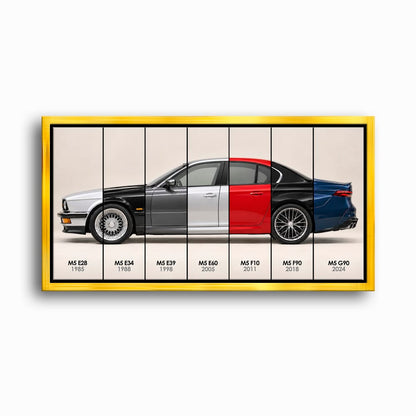 BMW M5 Evolution Poster & Canvas Wall Art | Caveson Framed Canvas / 12х24 / Gold Cars