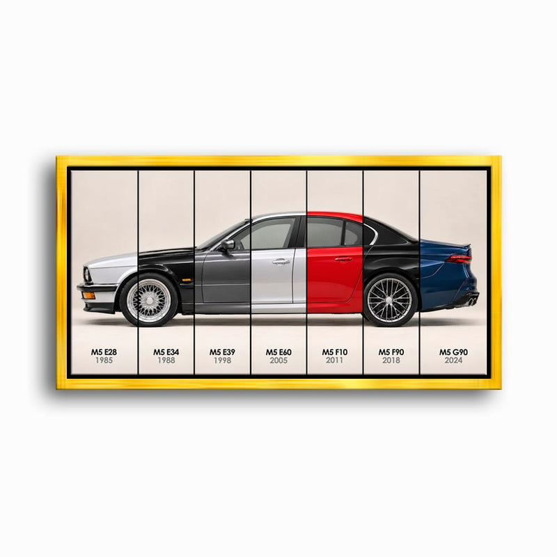 BMW M5 Evolution Poster & Canvas Wall Art | Caveson Framed Canvas / 12х24 / Gold Cars